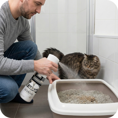 Spraying The Odor Destroyer